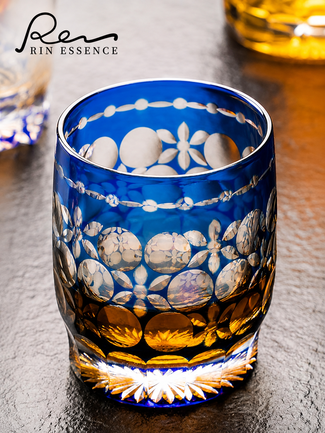 RIN ESSENCE Hand-Cut Crystal Whiskey Glass - Edo Kiriko Inspired Luxury Tumbler (330ml / 11.2 oz)