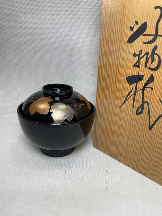 Kin to Gin（金と銀 ） - Japanese Urushi Lacquer Chawan, Gold Leaf Makie | Winter Atelier Collection