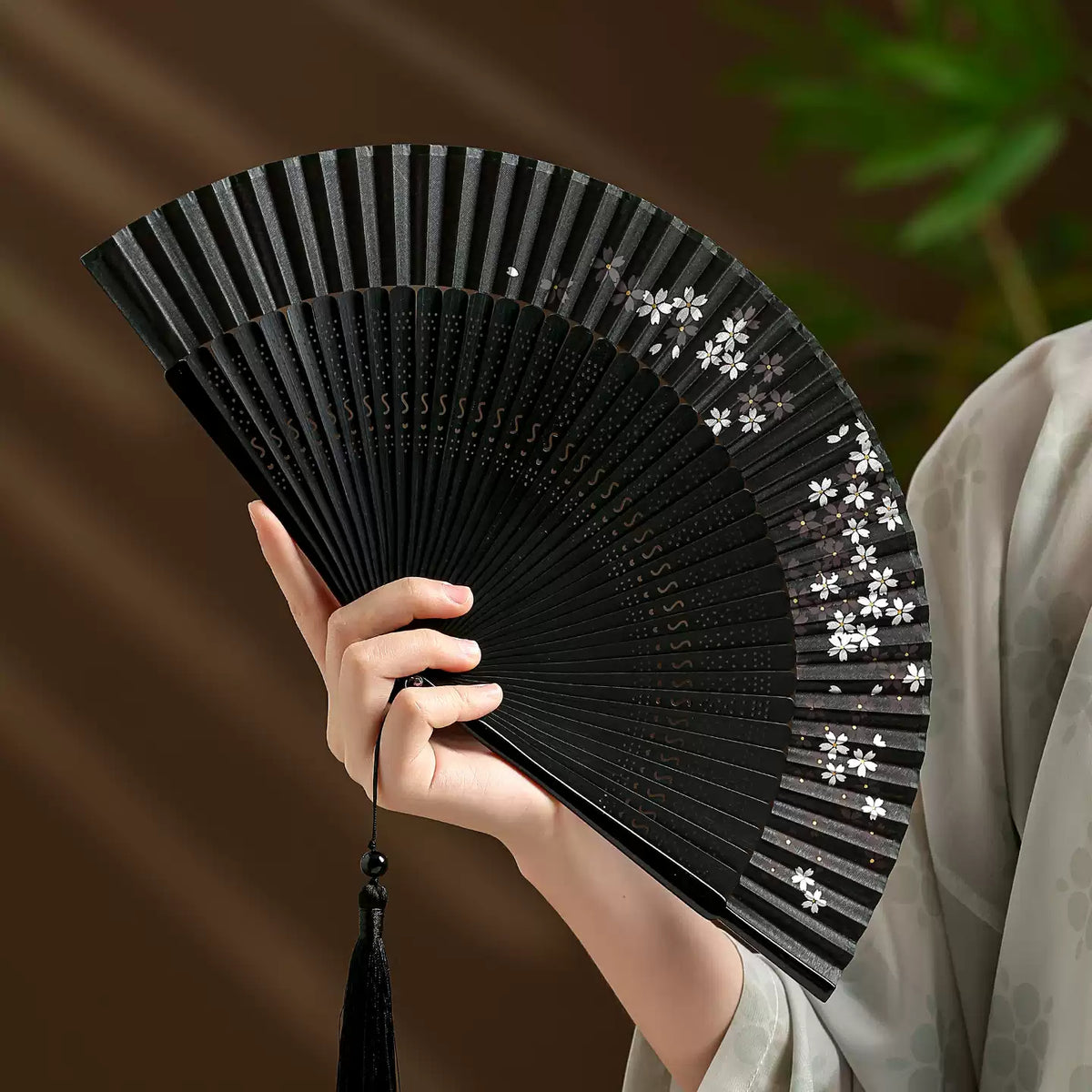 Japanese Sakura Folding Fan — Aotake Bamboo & Handcrafted Floral Design