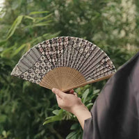 Japanese-Inspired Folding Fan — Hakone Yosegi Pattern, Bamboo & Textile