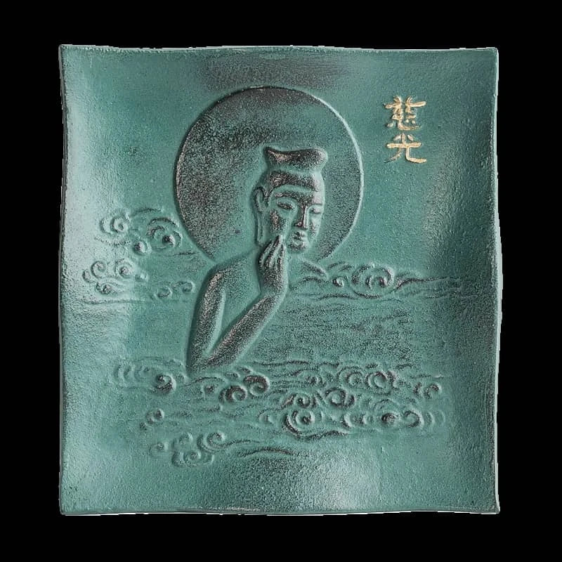 Japanese Handcrafted Takagawa Ironware Decorative Vessel Plate (Maitreya Bodhisattva) for Home Decor - Rin Essense 
