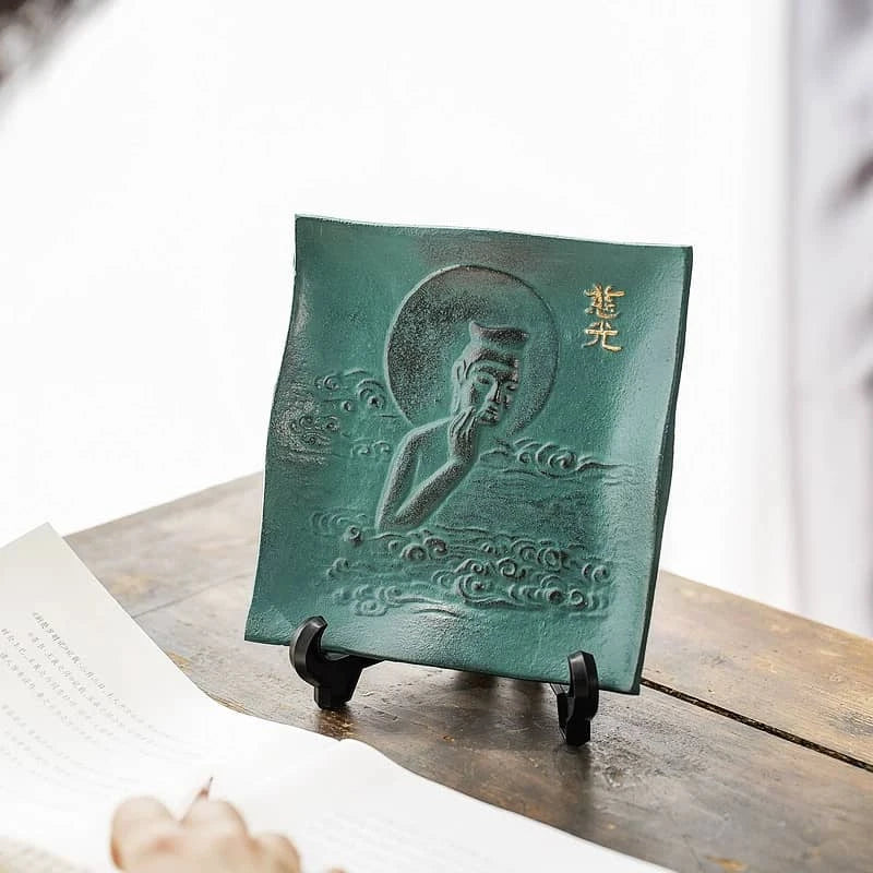 Japanese Handcrafted Takagawa Ironware Decorative Vessel Plate (Maitreya Bodhisattva) for Home Decor - Rin Essense 