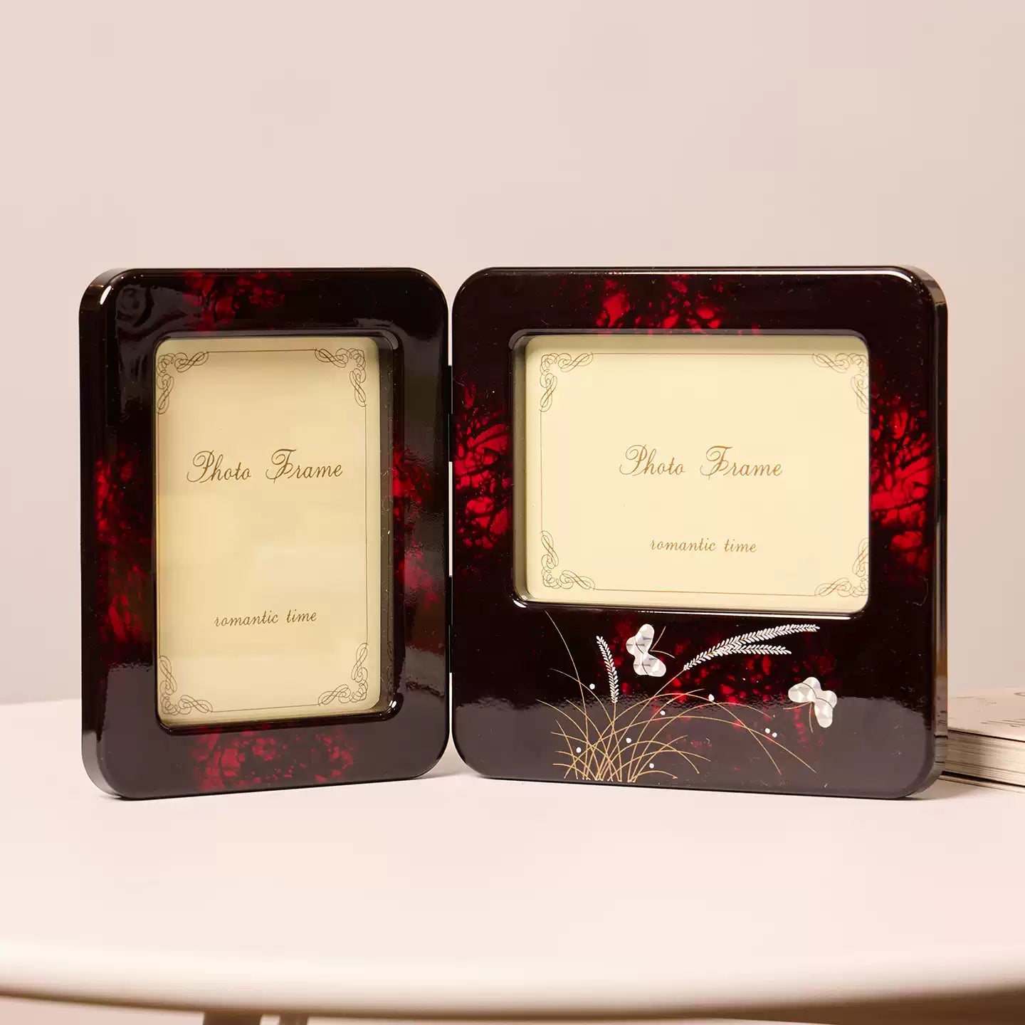 Authentic Japanese Yamanaka Maki-e Lacquer Photo Frame – Dual Orientation Decorative Resin Picture Frame | Handmade in Kaga, Japan | Elegant Tabletop Display