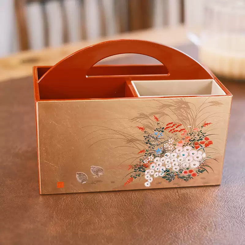 Japanese Yamanaka Lacquerware Decorative Storage Box – Hand-Painted Traditional Motifs, Elegant Desktop Organizer, Luxury Housewarming & Wedding Gift
