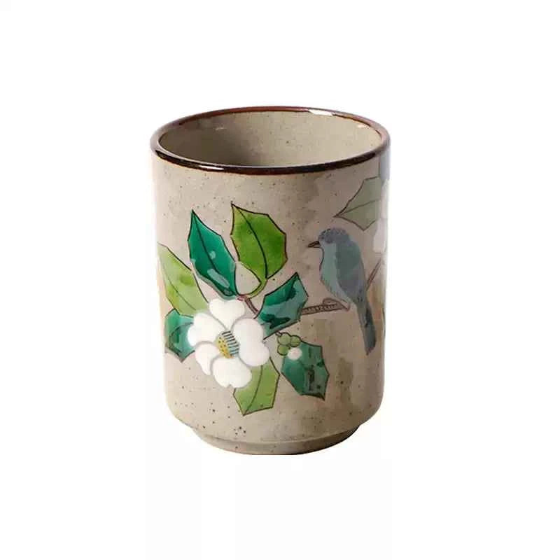Japanese Kutani Ware Hand-Painted Ceramic Mug – Luxury Floral & Bird Tea Cup, 13 oz Artisan Porcelain, Elegant Gift