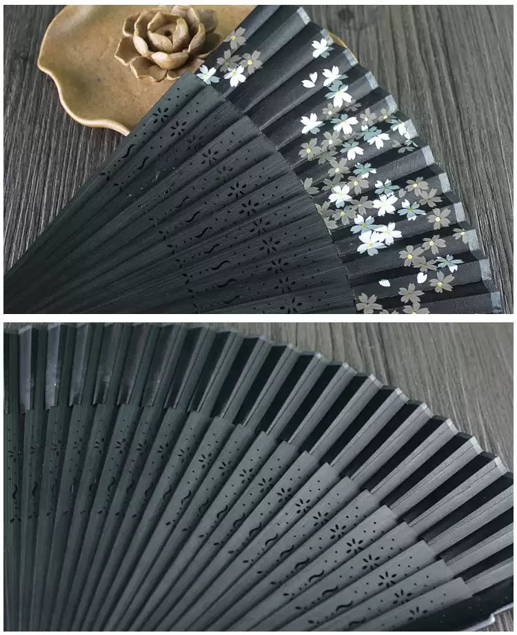 Japanese Sakura Folding Fan — Aotake Bamboo & Handcrafted Floral Design