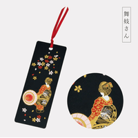Rin Essense handcrafted lacquerware bookmarks featuring geisha in red kimono with gold floral details and red ribbon
