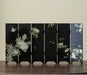 Rin Essense black lacquer table screen decorative six panel tabletop divider with hand painted birds and white flowers