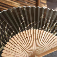 Rin Essense artistic Japanese gifts US shipping black folding hand fan with bamboo ribs and painted design