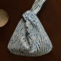 Indigo Shibori Handcrafted Knot Bag – Feather Pattern