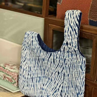 Indigo Shibori Handcrafted Knot Bag – Feather Pattern