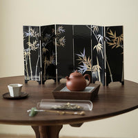 Rin Essense lacquer table screen black folding screen with gold bamboo design on tea table