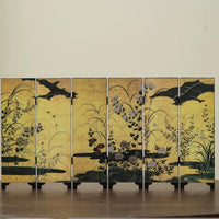 Rin Essense lacquer table screen miniature six panel gold floral and bird painting for tabletop decor
