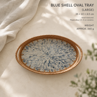 Tonkin Handwoven Rattan & Mother-of-Pearl Oval Tray