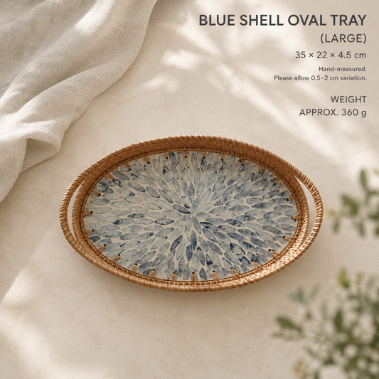 Tonkin Handwoven Rattan & Mother-of-Pearl Oval Tray