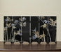 Rin Essense decorative black lacquered table screen with bamboo leaf design in beige and light purple