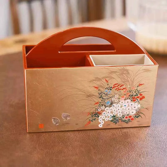 Japanese Yamanaka Lacquerware Decorative Storage Box – Hand-Painted Traditional Motifs, Elegant Desktop Organizer, Luxury Housewarming & Wedding Gift