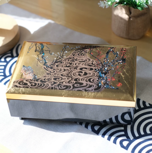 Kōrin Plum Blossom Jewelry Box – Authentic Japanese Yamanaka Lacquerware Jewelry Organizer | Inspired by Ogata Kōrin's National Treasure Plum Blossom Masterpiece | Luxury Keepsake Box with Mirror | Made in Japan