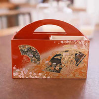 Rin Essense decorative red Japanese-style storage box with fan and floral patterns