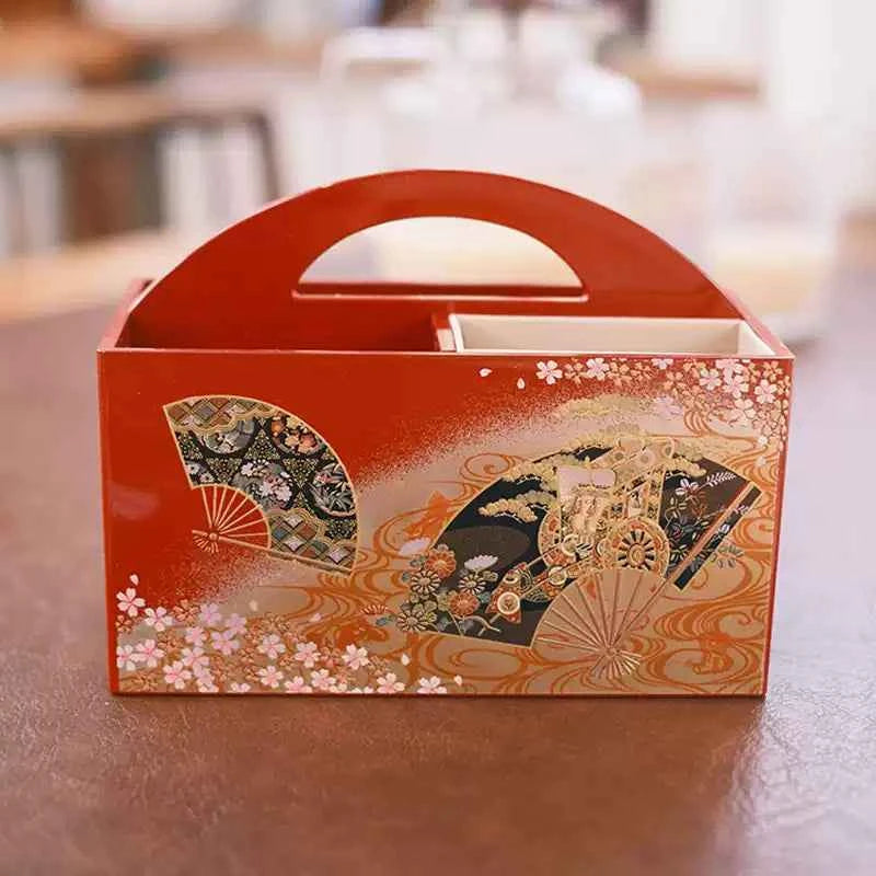 Rin Essense decorative red Japanese-style storage box with fan and floral patterns