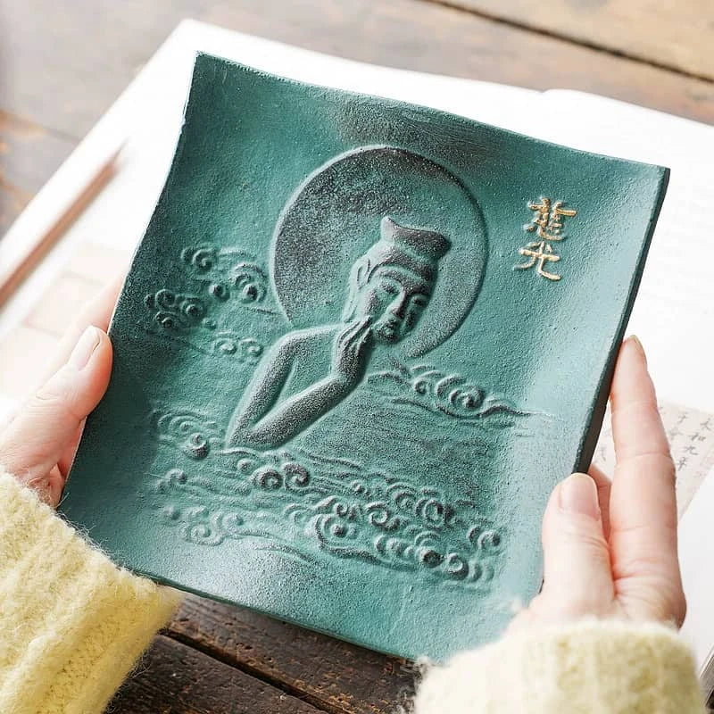 Japanese Handcrafted Takagawa Ironware Decorative Vessel Plate (Maitreya Bodhisattva) for Home Decor - Rin Essense 