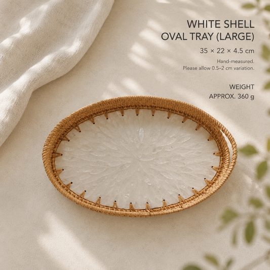 Tonkin Handwoven Rattan & Mother-of-Pearl Oval Tray