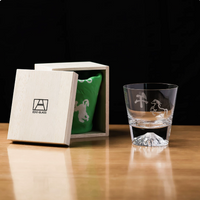 Handcrafted glass Japanese gift whiskey glass sake with horse design and wooden box by Rin Essense