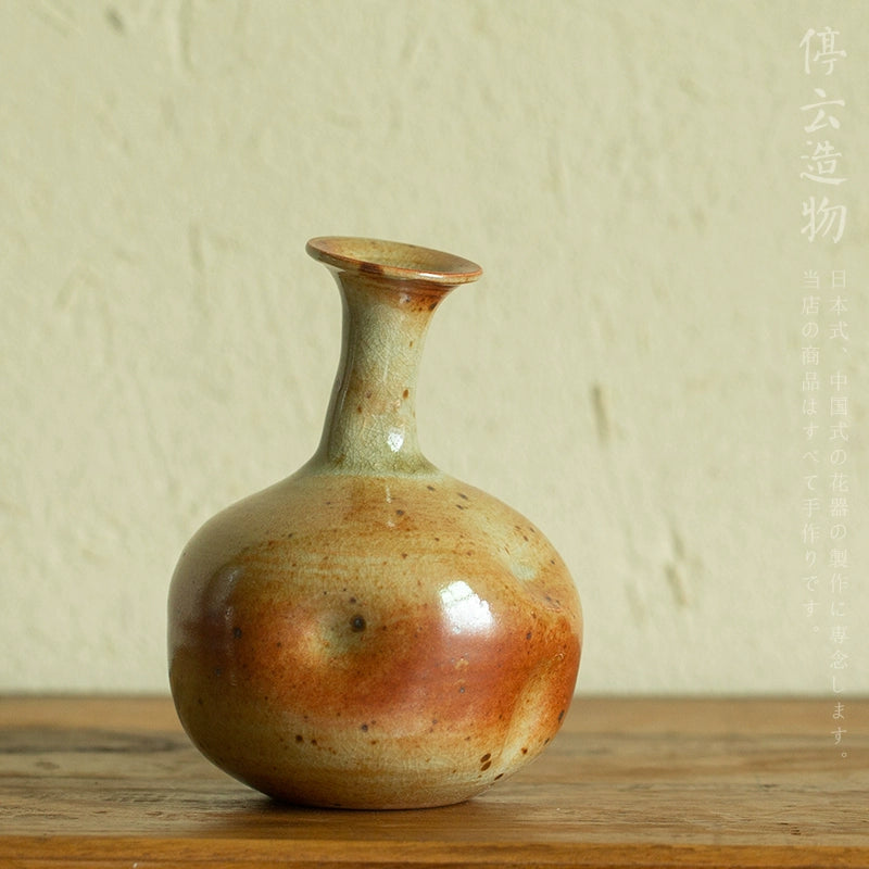Rin Essense ceramic mini flower vase Japanese decor with earthy brown and green glaze finish