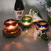 Japanese Edo Kiriko Glass Candle Holder – Round Ball Design in red green and blue with floral light patterns
