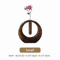 Rin Essense small japanese vase with circular wooden frame and single purple flower for home décor