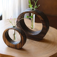 Rin Essense wooden home decor japanese vase set with round frames and glass tubes for flowers