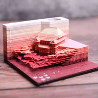 Rin Essense Kiyomizu Kyoto temple art gift intricately layered paper model in shades of pink and red
