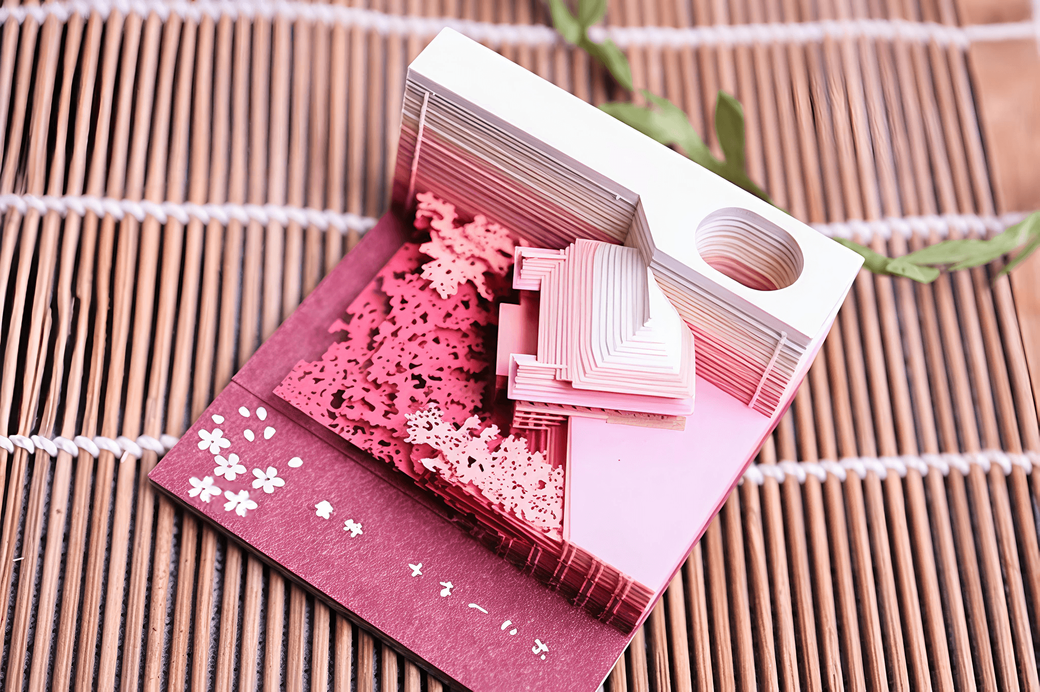 Rin Essense Kiyomizu Kyoto temple art gift featuring a pink and white 3D pop-up paper model with cherry blossoms