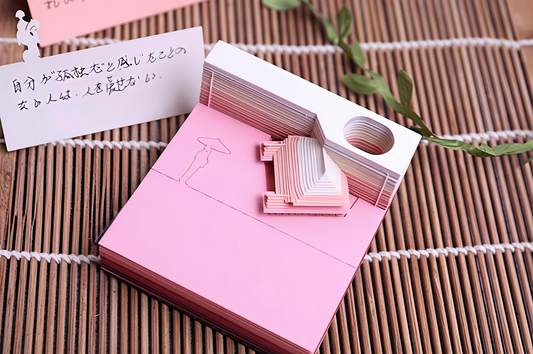 Rin Essense kiyomizu kyoto temple art gift featuring pink paper pop-up design on bamboo mat