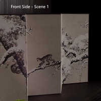 Rin Essense Japanese snow scene folding screen three panel ink painting of monkeys on snowy pine branches