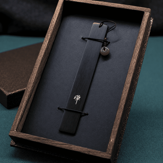 Rin Essense pendant jade stone wood art bookmark in elegant wooden gift box