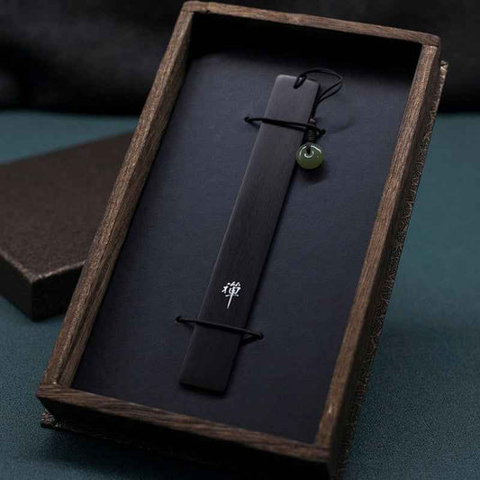 Rin Essense pendant jade stone wood art in a wooden gift box with black cord