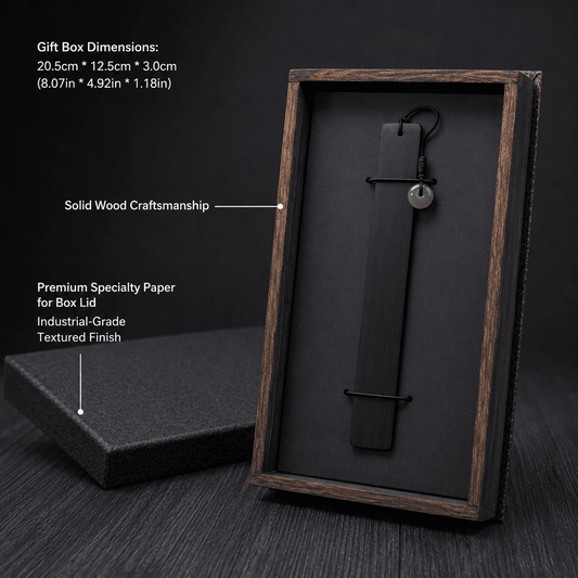 Rin Essense pendant jade stone wood art displayed in a solid wood gift box with textured specialty paper lid