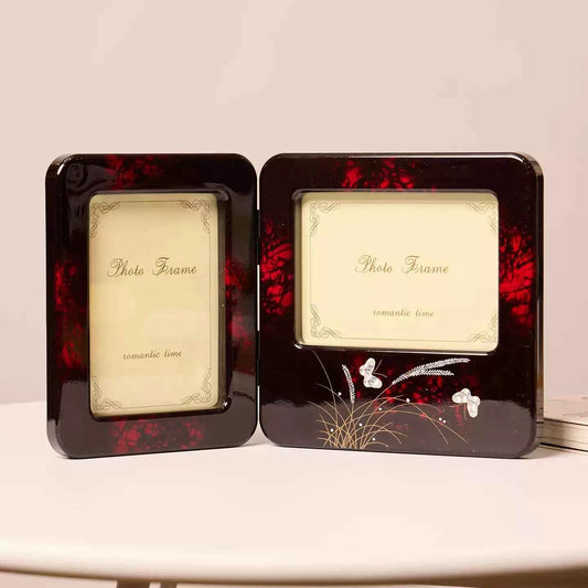 Rin Essense photo frame set with dark red and black design featuring floral and butterfly accents
