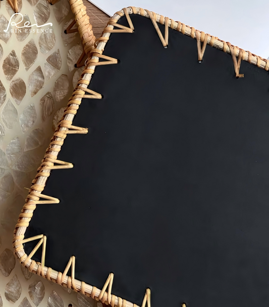 Hanoi Vietnamese Rattan Tray with Iridescent Mother of Pearl Inlay - Rin Essense 
