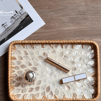 Hanoi Vietnamese Rattan Tray with Iridescent Mother of Pearl Inlay - Rin Essense 