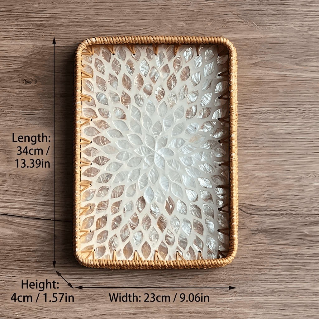 Hanoi Vietnamese Rattan Tray with Iridescent Mother of Pearl Inlay - Rin Essense 