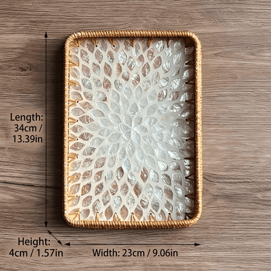 Hanoi Vietnamese Rattan Tray with Iridescent Mother of Pearl Inlay - Rin Essense 