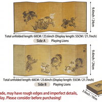 Rin Essense room divider folding screen with hand-painted playing lions design and semi-handmade wood panels