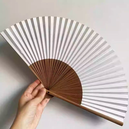 Rin Essense handheld folding fan with wooden frame and white pleated fabric