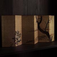 Rin Essense Japanese shoji folding screen gold leaf panels with painted tree and floral silhouette