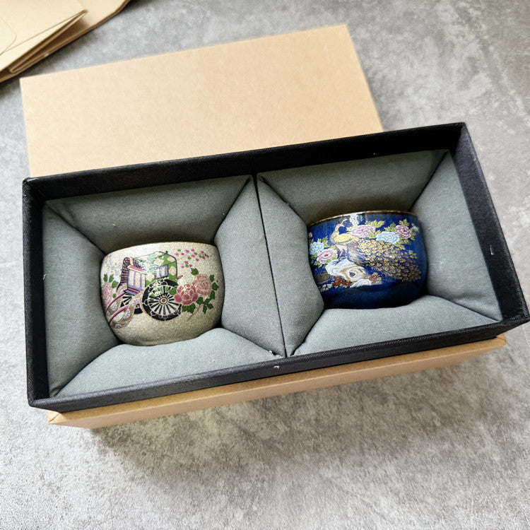 Rin Essense traditional Japanese ceramic drinkware sake cups with floral and bird designs in gift box
