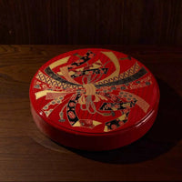 Rin Essense decorative red lacquer tray for serving with intricate gold and black traditional Japanese patterns