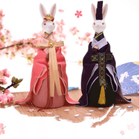 Unique Japanese home decor present featuring rabbit dolls dressed in traditional kimono outfits