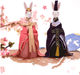 Unique Japanese home decor present featuring rabbit dolls dressed in traditional kimono outfits